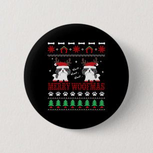 Chapa Redonda De 5 Cm Navidades feos de Merry Woofmas Shih Tzu