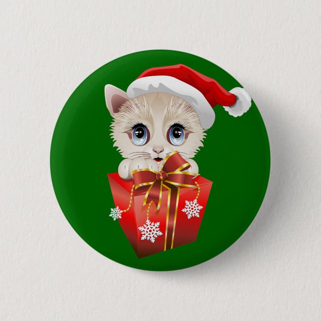 Chapa Redonda De 5 Cm Navidades gatitos Santa con regalo (Anverso)