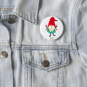 Chapa Redonda De 5 Cm Navidades Gnome portando Navidades Luces