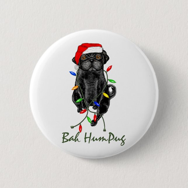 Chapa Redonda De 5 Cm Navidades graciosos de Black Pug Dog Bah Humpug (Anverso)