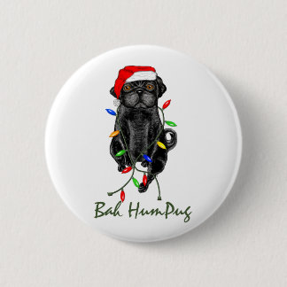 Chapa Redonda De 5 Cm Navidades graciosos de Black Pug Dog Bah Humpug