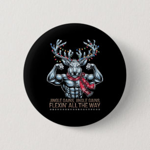 Chapa Redonda De 5 Cm Navidades Gym Workout Reindeer Gana Flexing All T