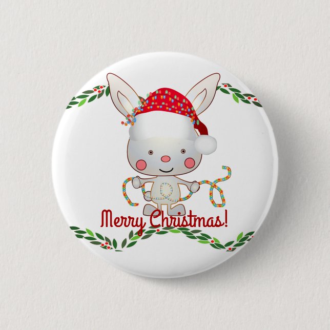 Chapa Redonda De 5 Cm Navidades Holiday Bunny (Anverso)