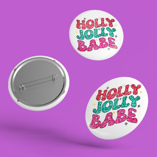 Chapa Redonda De 5 Cm Navidades Holly Jolly Babe guión moderno de Purpur