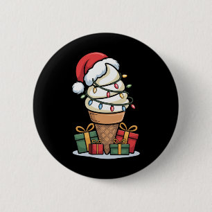 Chapa Redonda De 5 Cm Navidades Iluminan Cono De Helado Con Santa Hat De