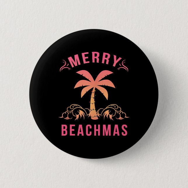 Chapa Redonda De 5 Cm Navidades Julio Coastal Beach Merry Beachmas Palm (Anverso)