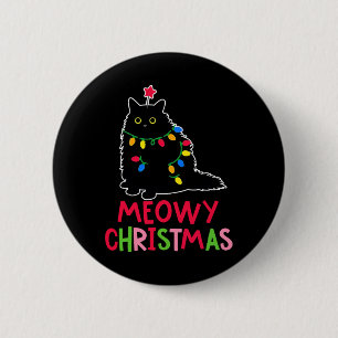 Chapa Redonda De 5 Cm Navidades Meowy Xmas ilumina pijamas de gato negro