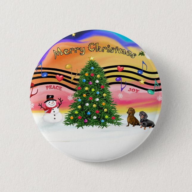 Chapa Redonda De 5 Cm Navidades Música 2 - Dachshunds (dos) (Anverso)