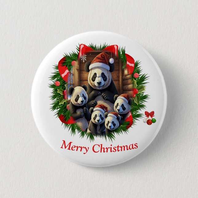Chapa Redonda De 5 Cm Navidades Panda Bear (Anverso)