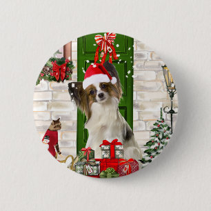 Chapa Redonda De 5 Cm Navidades Papillon Dog