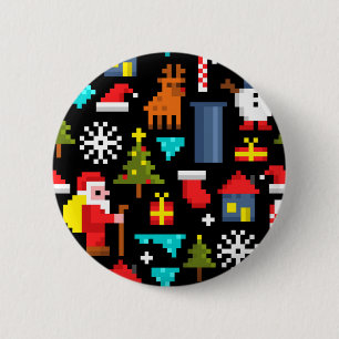 Chapa Redonda De 5 Cm Navidades Pixel