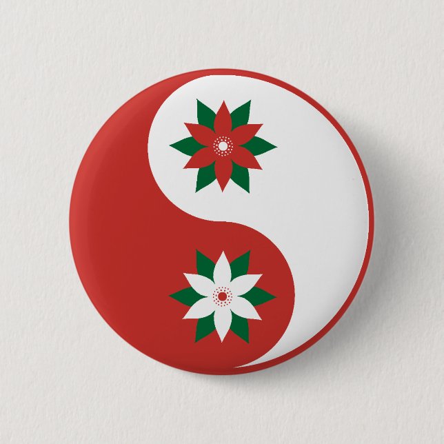 Chapa Redonda De 5 Cm Navidades Poinsettia Yin Yang (Anverso)