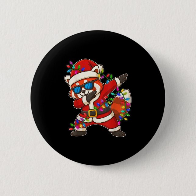 Chapa Redonda De 5 Cm Navidades Red Panda Dabbing enciende Santa Xmas pa (Anverso)