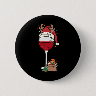 Chapa Redonda De 5 Cm Navidades Red Wine Glass Santa Hat Reindeer Fun Xm