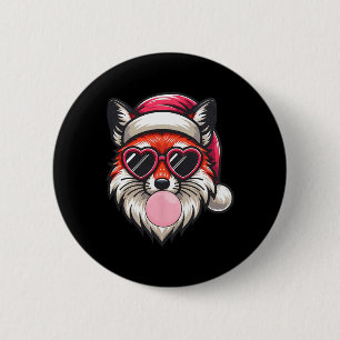 Chapa Redonda De 5 Cm Navidades Retro Fox Santa Hat Bombilla con