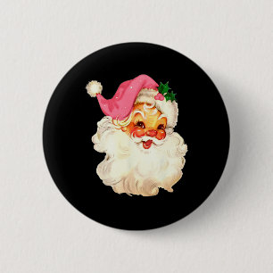 Chapa Redonda De 5 Cm Navidades rosados de Santa Claus se enfrentan a la