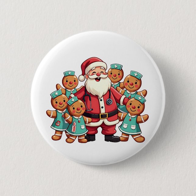 Chapa Redonda De 5 Cm Navidades Santa Claus Gingerbread Enfermeras (Anverso)
