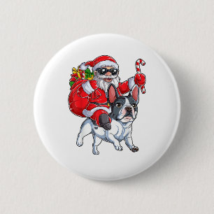 Chapa Redonda De 5 Cm Navidades Santa Claus viajando en Bulldog francés 
