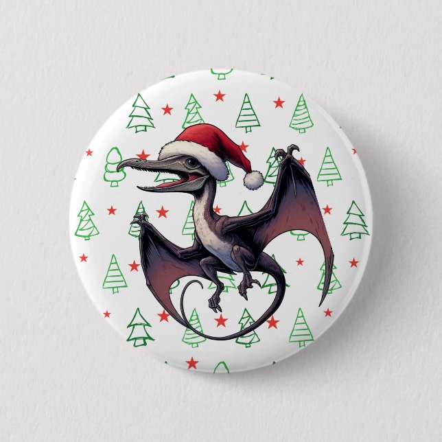 Chapa Redonda De 5 Cm Navidades Santa hat pterodáctilo (Anverso)