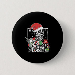 Chapa Redonda De 5 Cm Navidades Skeleton Sonriente Skull Bebiendo café S