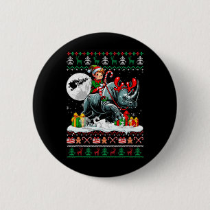 Chapa Redonda De 5 Cm Navidades Sweater Elf Riding Rhino Matando Niños T