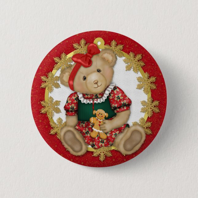 Chapa Redonda De 5 Cm Navidades Teddy Bear - Chica (Anverso)