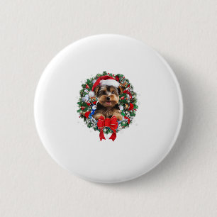 Chapa Redonda De 5 Cm Navidades Terrier de Yorkshire Wreath Decoración n