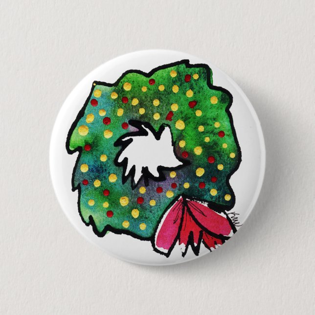 Chapa Redonda De 5 Cm Navidades Wreath Pin (Anverso)