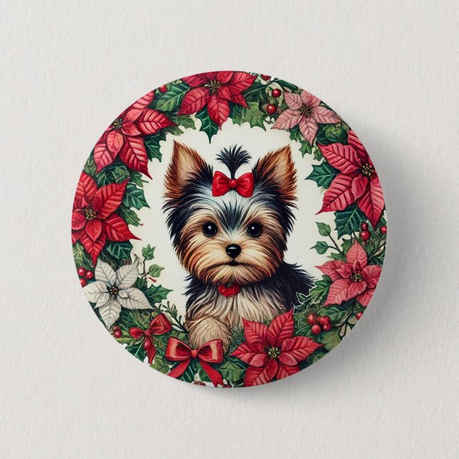 Chapa Redonda De 5 Cm Navidades Yorkie (Anverso)
