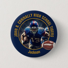 Chapa Redonda De 5 Cm Navy Blue Gold High School Football Player Photo