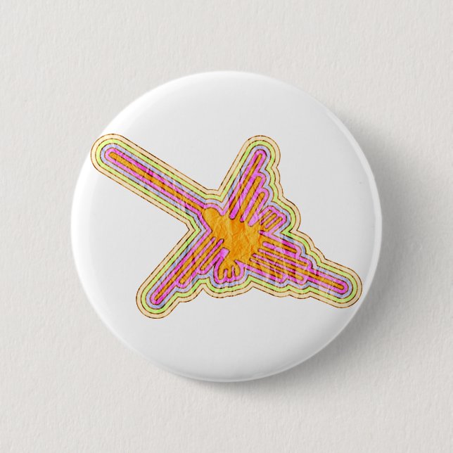 Chapa Redonda De 5 Cm Nazca Lines Hummingbird With Wrinkled Paper Effect (Anverso)