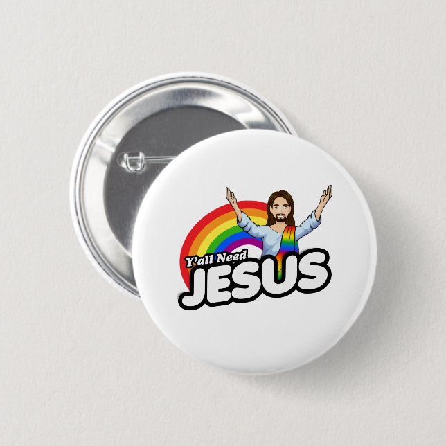 Chapa Redonda De 5 Cm Necesitan a Jesús - Jesús arcoiris (Anverso y reverso)