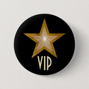 Chapa Redonda De 5 Cm Negro del botón" de la estrella "VIP" del "oro