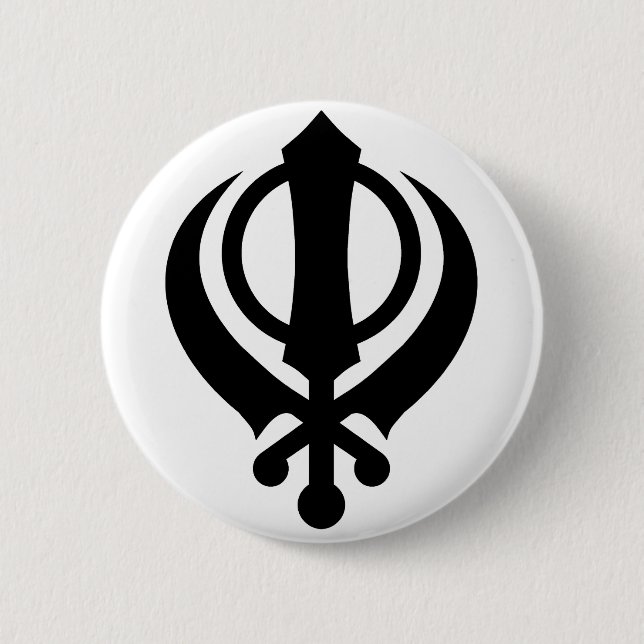 Chapa Redonda De 5 Cm Negro sikh de Khanda (Anverso)