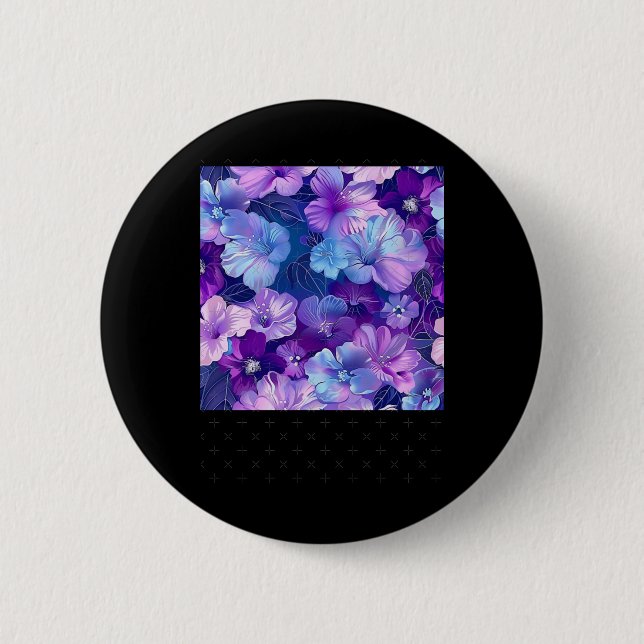 Chapa Redonda De 5 Cm Neon Blue Purple Sparkling Flower Pattern - Whimsi (Anverso)