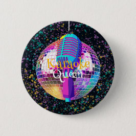 Chapa Redonda De 5 Cm Neon Disco Ball Karaoke Queen Birthday Gift