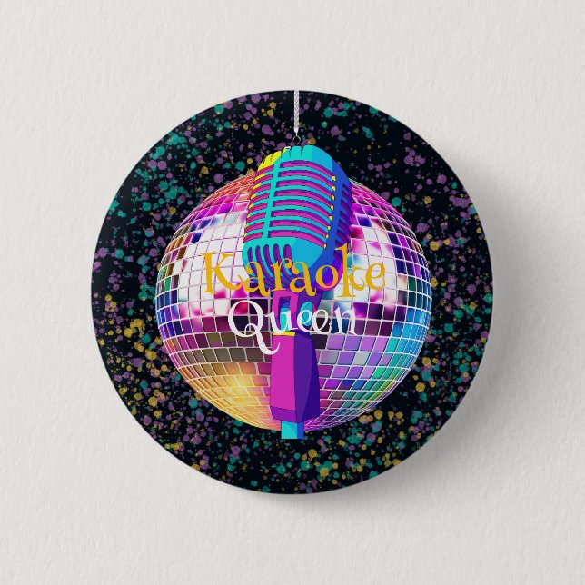 Chapa Redonda De 5 Cm Neon Disco Ball Karaoke Queen Birthday Gift (Anverso)