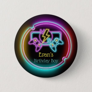 Chapa Redonda De 5 Cm Neon Gaming Birthday Party Personalizado