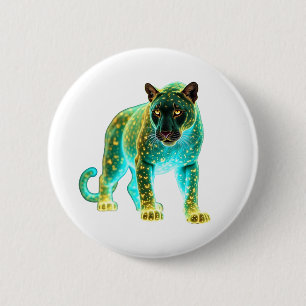Chapa Redonda De 5 Cm Neon Panther: Arte de vida salvaje con brillo cósm