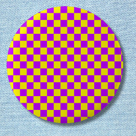 Chapa Redonda De 5 Cm Neon Purple Yellow Check Checkerboard Vintage