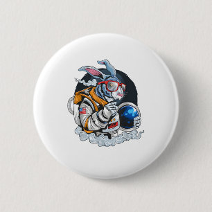 Chapa Redonda De 5 Cm Nerdy Bunny Astronauta en el espacio, explorador e