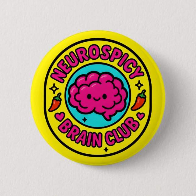 Chapa Redonda De 5 Cm Neurospicy Brain Club Inclusive Neurodivergent (Anverso)