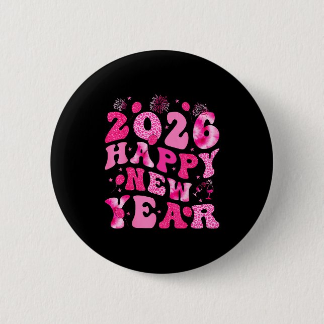Chapa Redonda De 5 Cm New Year's Eve Hello 2026 Groovy Family Matching C (Anverso)