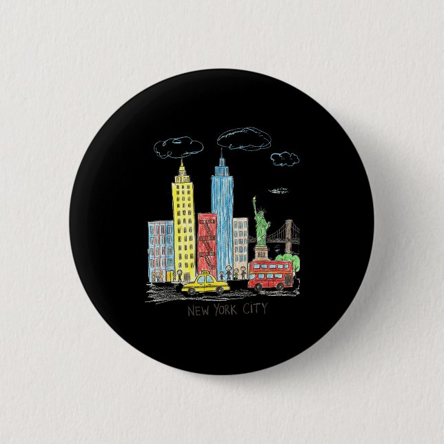 Chapa Redonda De 5 Cm New York City Skyline Illustration Urban Kids Art  (Anverso)