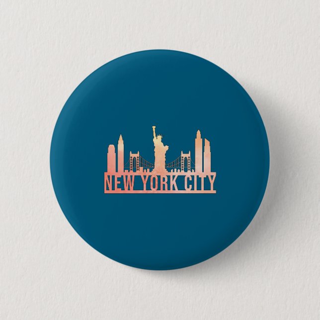 Chapa Redonda De 5 Cm New York City Usa Cityscape Skyline Funny Gift  (Anverso)