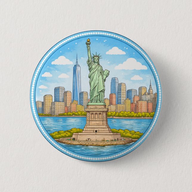 Chapa Redonda De 5 Cm New York's Statue Of Liberty (Anverso)