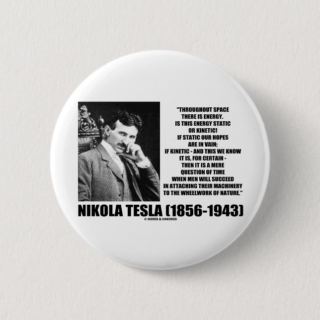 Chapa Redonda De 5 Cm Nikola Tesla Wheelwork de la energía cinética de (Anverso)