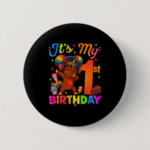 Chapa Redonda De 5 Cm Niña Unicornio Afro Cumpleaños 1er Año Cabello Nat