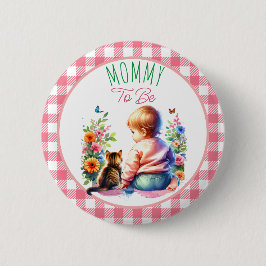 Chapa Redonda De 5 Cm Niña y gatito | Mamá será Baby Shower