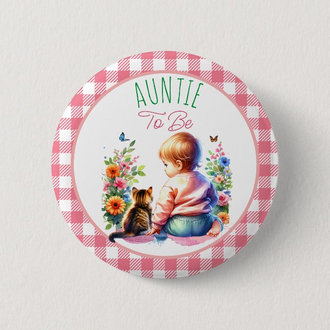 Chapa Redonda De 5 Cm Niña y gatito | Tía de ser Baby Shower (Anverso)